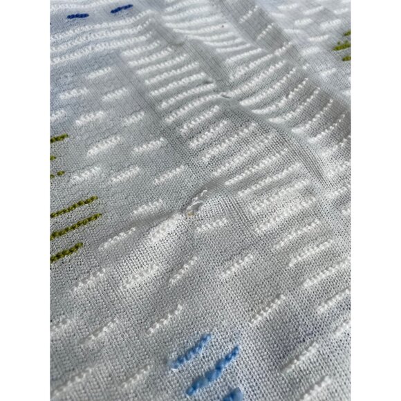 Vintage Chenille Bedspread Coverlet Floral Throw White Blue Green Fringe 60x50 - Picture 7 of 7